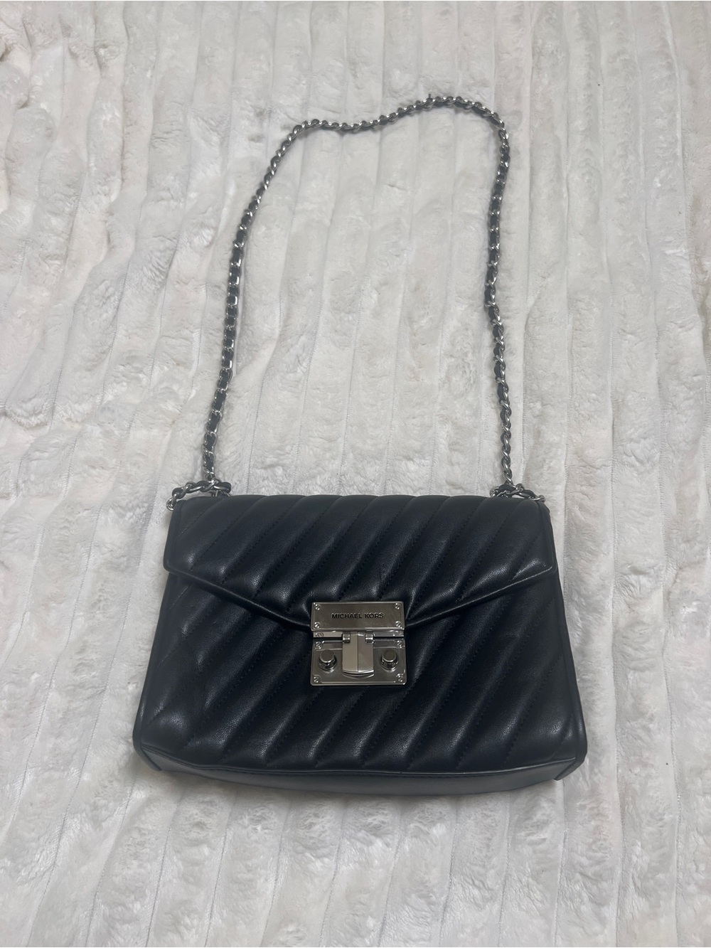 Michael Kors Black Quilted Shoulder Bag with Silver Chain